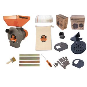 Moara pentru cereale WOLFSON - 2in1, 2700W, 100% CUPRU, 200kg/h + accesoriu furaje, fructe si legume